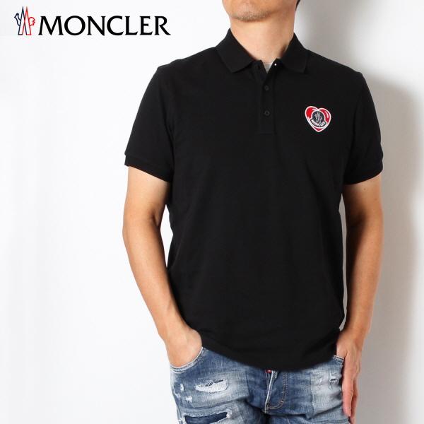 モンクレール MONCLER  メンズ ワッペン+ハート 鹿の子ポロシャツ【ブラック】 8A0001...