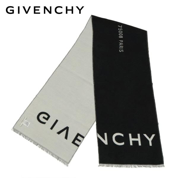 ジバンシィ GIVENCHY  シルク混 ロゴマフラー スカーフ【BLACK×WHITE 】 GV3...