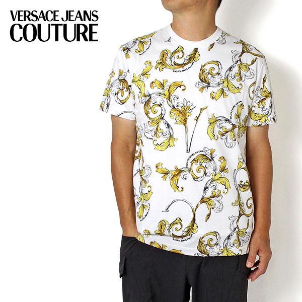 ヴェルサーチ VERSACE SLIM FIT バロック柄 Tシャツ【WHITE/GOLD】 78G...