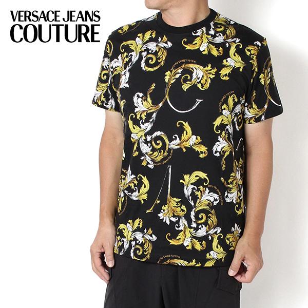ヴェルサーチ VERSACE SLIM FIT バロック柄 Tシャツ【BLACK/GOLD】 78G...