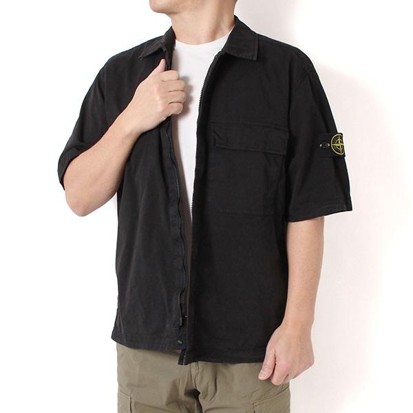 26SSモデル ストーンアイランド STONE ISLAND バッジワッペン付き オールジップ半袖シ...