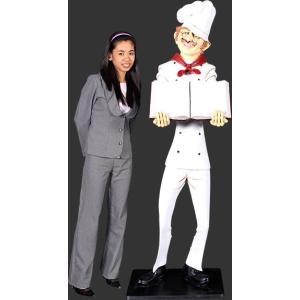 等身大フィギュア付 メニューボードを高く持つシェフ（コック） ※この