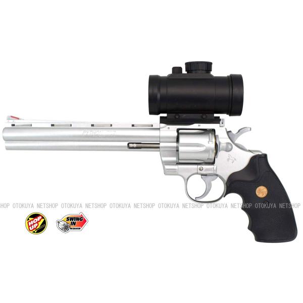 エアガン コルトパイソン ハンター 357マグナム 8インチ シルバータイプ ドットサイト付 HOP...