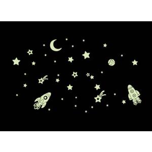 暗闇で光る☆ 宇宙 ロケット 月 蓄光ステッカー インテリア ステッカー 月光 満月 星 土星 夜光 蛍光 シール