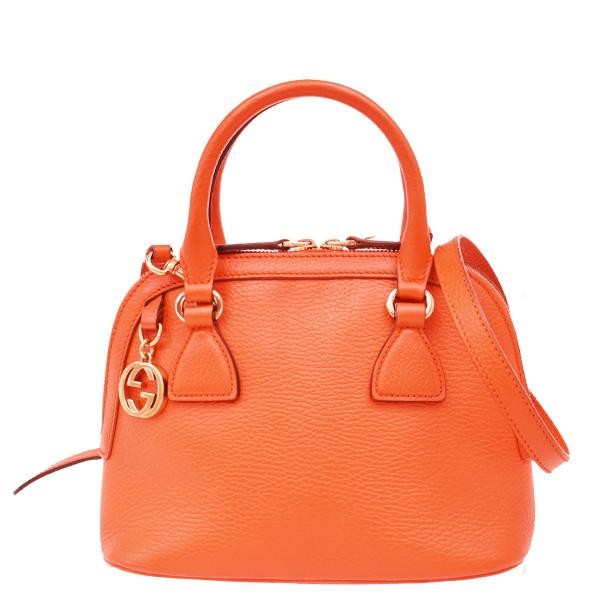 GUCCI グッチ 2WAY ショルダー ハンドバッグ インターロッキング オレンジ レザー 93K...