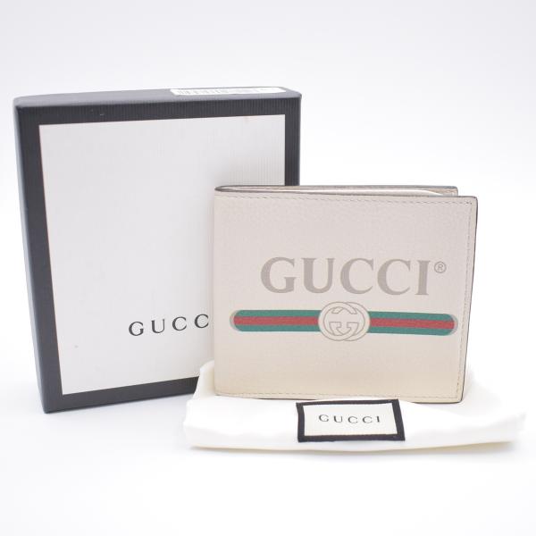 GUCCI グッチ 札入れ ロゴ プリント 二つ折り財布 レザー オフホワイト 31BS007