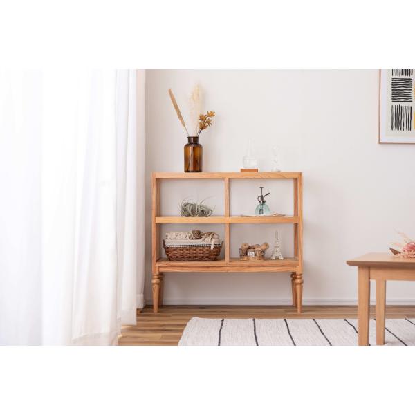 オープンシェルフ 収納 棚 シェルフ 3段 見せる収納 木製 天然木 ミンディ ラタン 籐 幅80c...