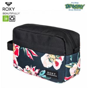 ROXY ロキシー BEAUTIFULLY ERJBL03206 ポーチ スクエア型 手持ちハンドル フラワー柄x無地 ジップクロージャー ロゴパッチ XKMR 2020秋冬モデル 正規品｜dreamy1117