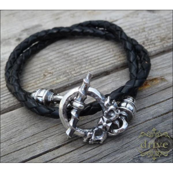 送料無料  ドライヴ db-022 スカルTバーレザーブレスレット 二重巻きブレス メンズ silv...