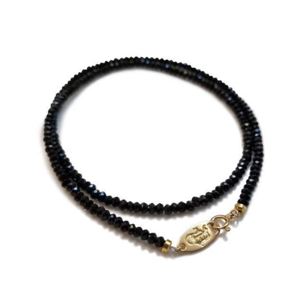 dn-007 k18 ゴールド ブラックスピネル ストーンネックレス　チェーン メンズ レディース ...