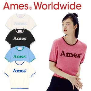 アメス 半袖Tシャツ Ames Worldwide 正規販売店 レディース BASIC LOGO KNIT ベーシック ロゴ ニット 全5色 AM2DMFK602ABK/IV/PK/BL/CR ウェア｜drescco