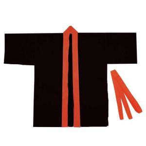ライト不織布ハッピ 黒x赤襟 Sサイズ 子供用 はっぴ 半被 運動会 体育祭 まつり 祭 衣装 ダンス 踊り チーム イベント