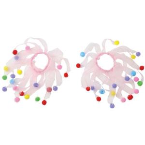 レースリストバンド カラフルボール 2個組 レース付き ふわふわ カラフルボール リストバンド