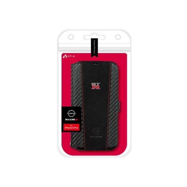 nismo GT-R iPhone15 Pro用 アルカンターラ カーボン調 手帳型ケース エアージ...