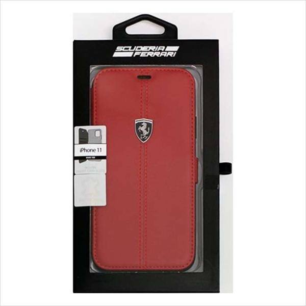 フェラーリ 公式ライセンス iPhone 11 本革 手帳型ケース ブックタイプ カード収納 レッド