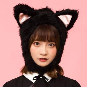 もふもふにゃんにゃん 黒 ブラック かぶりもの ネコ ねこ 猫 キャット CAT にゃんこ 黒猫 ネコ耳 ねこ耳 帽子 仮装 コスプレ 小道具 宴会 イベント｜dresma