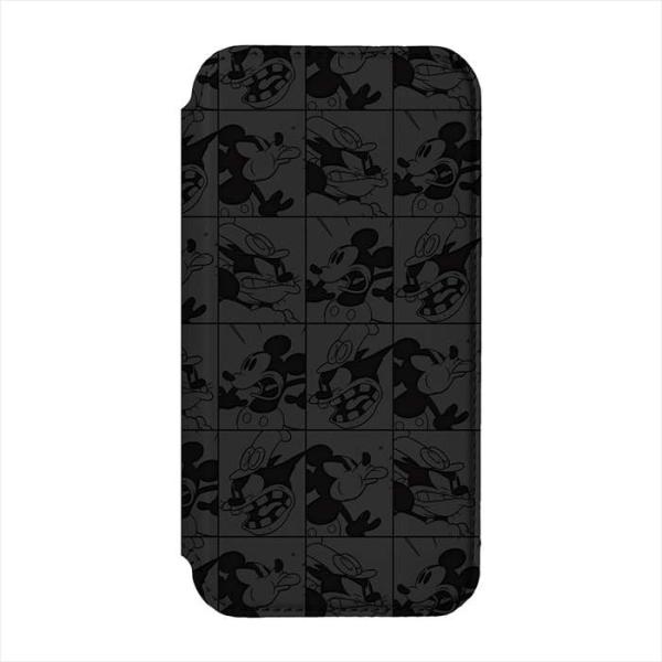 iPhone15 Plus 対応  ガラスフリップケース ミッキーマウス 強化ガラス 背面クリア