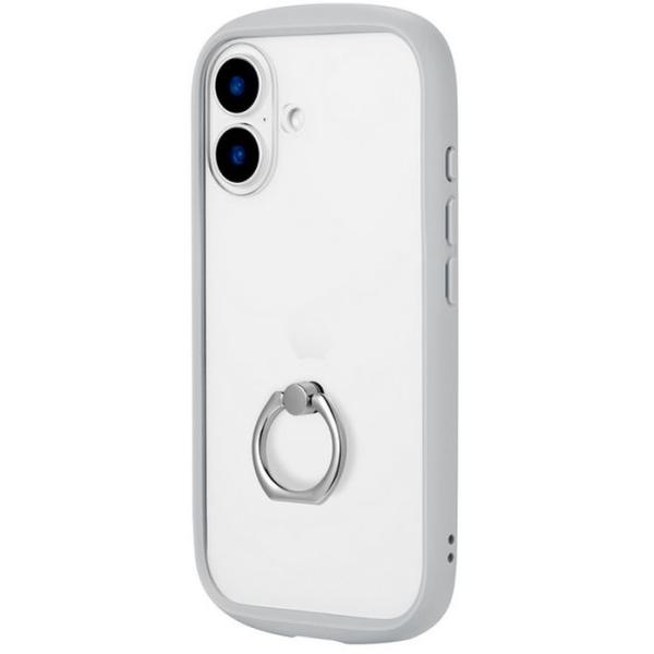 iPhone 16 リング付き耐衝撃ハイブリッドケース 「Cleary Ring」 ライトグレー L...