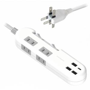 あすつく 電源タップ AC電源スイッチ付き USB Type-C 1ポート/Type-A 3ポート 1.2m リバーシブル ホワイト カシムラ｜dresma