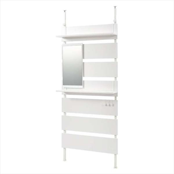 北海道・沖縄・離島配送不可 代引不可 突っ張りミラー付きラック 幅80cm ホワイト/ホワイト 穴あ...