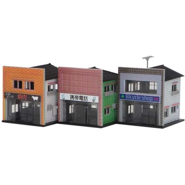Nゲージ 着色済み 商店セットA 3棟入り オプション ストラクチャー グリーンマックス 2586
