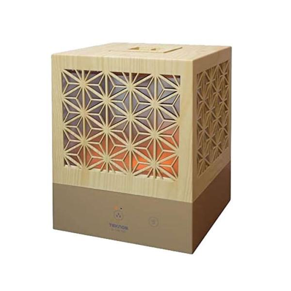 加湿器 木目ナチュラルブラウン 組子調 超音波加湿器 上部給水方式 LEDライト 加湿量約350ml...