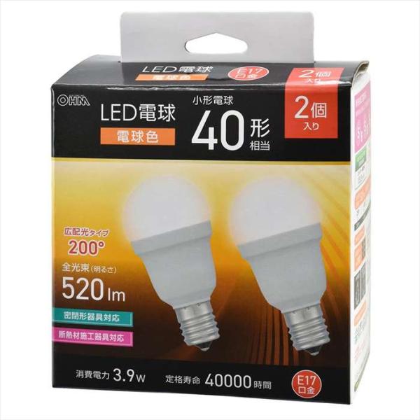 ＬＥＤ電球 小形（40形相当/電球色/2個入）