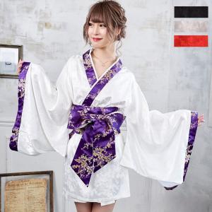 花魁 コスプレ 着物ドレス ミニ丈 深V ワンピース シフォン フラワー