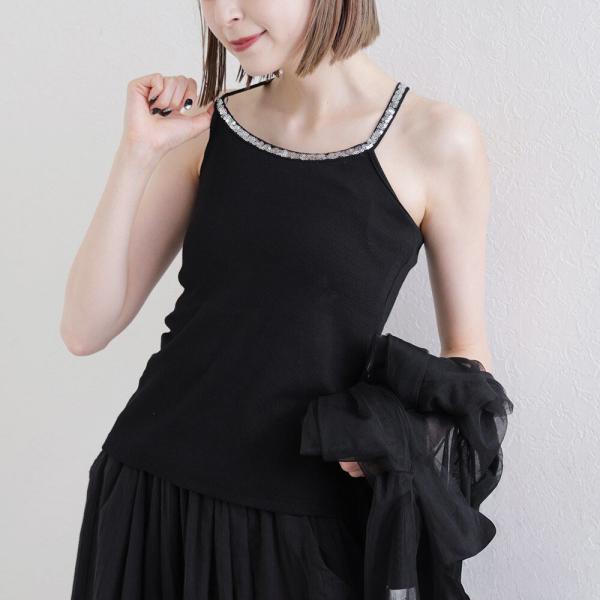 アメスリ タンクトップ レディース インナー スパンコール リブ スパンコールか無地の2タイプ アメ...