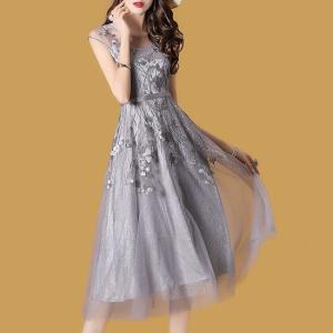 結婚式 ドレス 青 水色 チュール シフォン 長袖 フレア レース