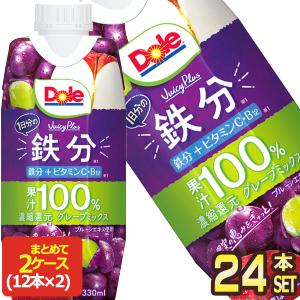 雪印メグミルク Dole JuicyPlus 1日分の鉄分 330ml 紙パック 24本 (12