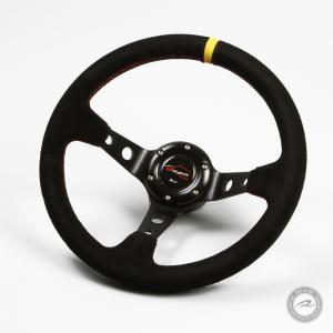 ステアリング 32φ ディープコーン 70mm 本革バックスキン 赤色