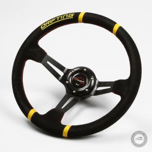 ステアリング 32φ ディープコーン 70mm 本牛革バックスキン DRIFTING 赤色クロスステッチDD32F｜drj