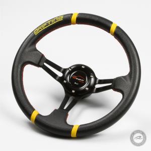 ステアリング 32φ ディープコーン 70mm フェイクレザーPVC DRIFTING 赤色クロスステッチDD32P｜drj