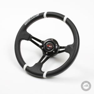 ステアリング 32φ ディープコーン 70mm 白色DRIFTING＆ 白色クロスステッチ フェイクレザーPVCDD32PW｜drj