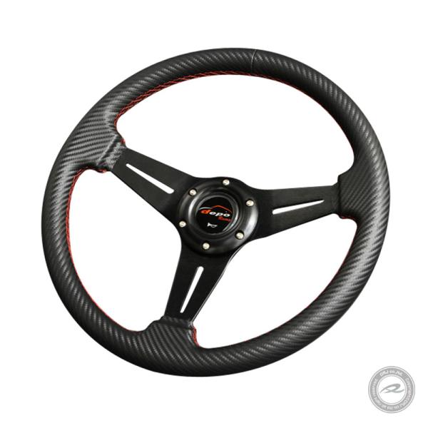 ステアリング 35φ N カーボンレザーPVC 赤色ステッチN35C