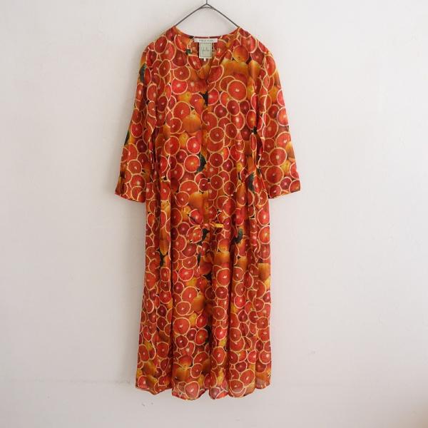 【定価5.5万】シビラ Sybilla *コットンシルクオレンジプリント前開きワンピース*M羽織り薄...
