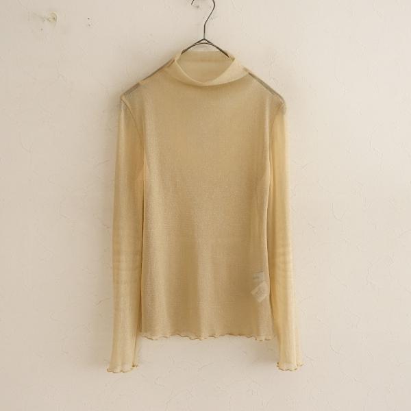 サハラ sahara *GLITTER SHEER TOP*ラメ入りベージュメローヘムメッシュ長袖ボ...