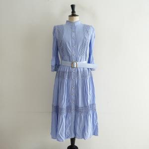 【2024SS/定価1万】カワイイ cawaii *レース使いティアードロングワンピース*サックスブルーベルト付き(2-2508-574)【82I52】