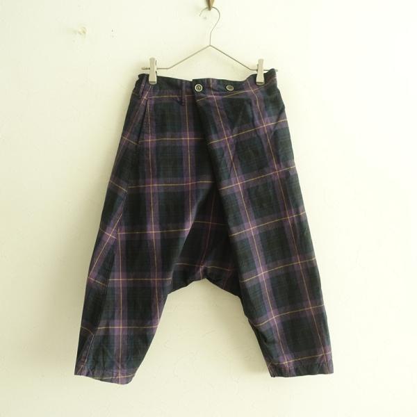 キャピタル KAPITAL *フロントラップタータンチェックサルエルパンツ*S/1コットン配色シーム...