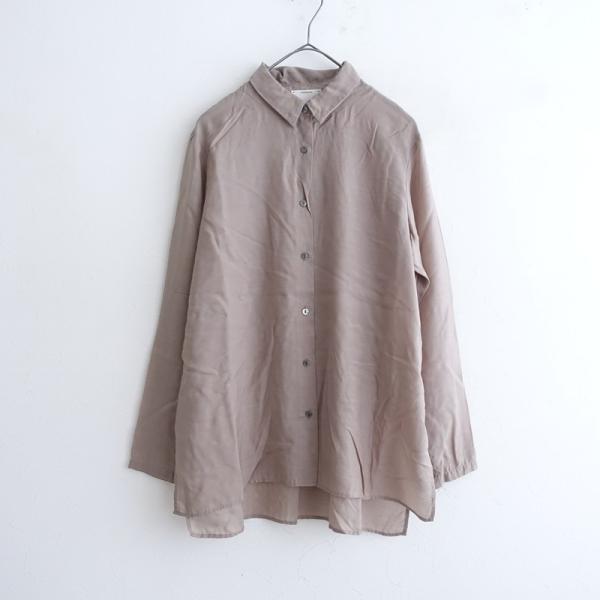 【定価1.9万】コンテ conte *キュプラシルクレギュラーカラーシャツブラウス*グレージュ長袖U...