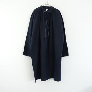 ドーサ DOSA*レース使いスキッパーネックプルワンピース*2ネイビーコットン布帛スモックドレス長袖ギャザー(2-2603-472)【42D62】