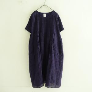 メゾンドソイル maison de soil *リネンチェックミニピンタックワンピース*1紫×黒スモックドレス裏地付き(2-2606-264)【11G62】