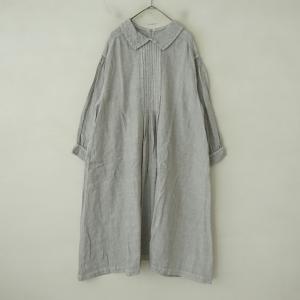 ネストローブ nest Robe *リネンベンガラ染めスモックワンピース*F薄墨ピンタックフラットカラー背ボタン麻(2-2606-426)【02G62】