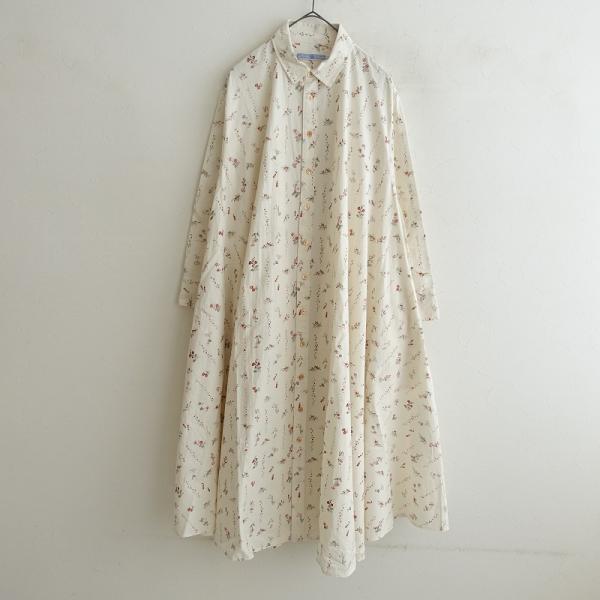 オールドマンズテーラー R&amp;D.M.Co- *プリントフレアシャツドレス*コットン綿アイボリー総柄ワ...