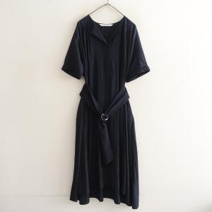 【定価1.3万】レイビームス Ray BEAMS *ドルマンスリーブサッシュベルトワンピース*ネイビー紺ドレス(25-2603-492)【22D62】