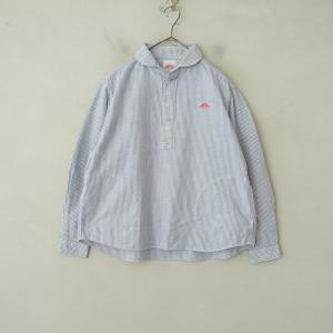 【定価1.4万】ダントン DANTON *丸襟プルオーバーシャツ*36綿ストライプ柄ブルーグレー×ホワイトブラウス(25-2607-232)【80H62】