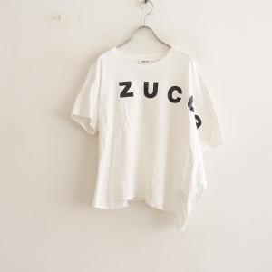 ズッカ ZUCCA *アシメロゴT/Tシャツ*Mコットン薄手カットソードレーププリントオフホワイトブラック(27-2404-141)【52E42】｜drop-kaitori