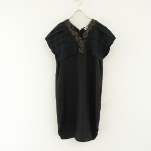 Tabrik タブリク *シャーリング刺繍ワンピース*ノースリーブ麻リネン黒