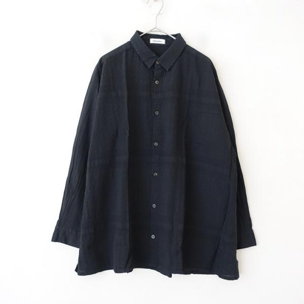 【定価2.6万】プランテーション Plantation *ハンカチジャガード長袖シャツ*M黒ブラック...